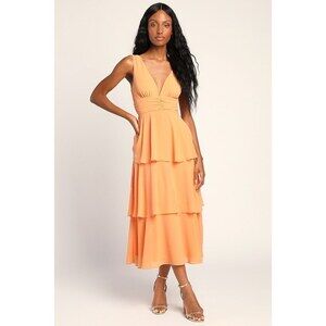 Lulus Celebration Time Light Orange Sleeveless Tiered Midi Dress - Size XL